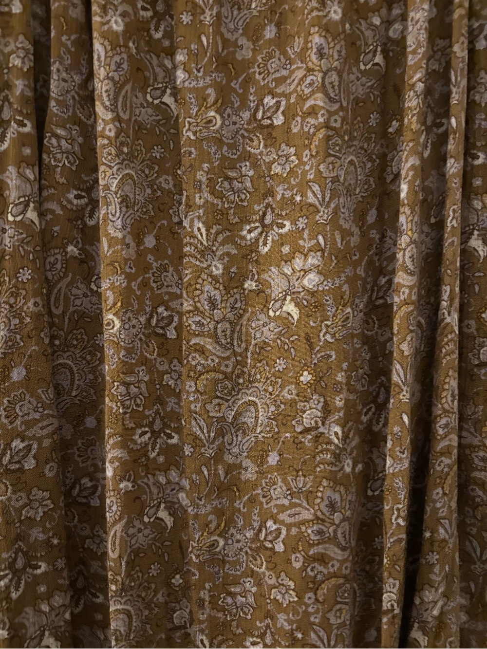 NWT STORY MFG Brown and Gold Ruffled Strap Paisley Maxi Dress - Picture 8 of 12